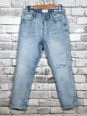 Frame Le High Straight Jeans with Distressing 

26